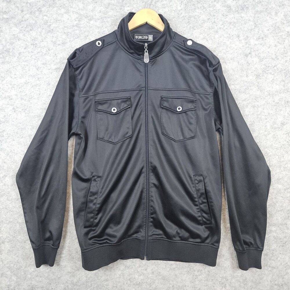 GMAG Men's Black Full‎ Zip Jacket Size XL Snap Front Pockets Cotton Polyester